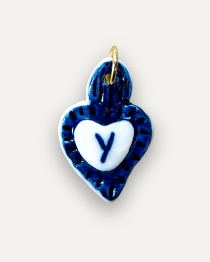 Charm de porcelana Corazón azul - Letra Y
