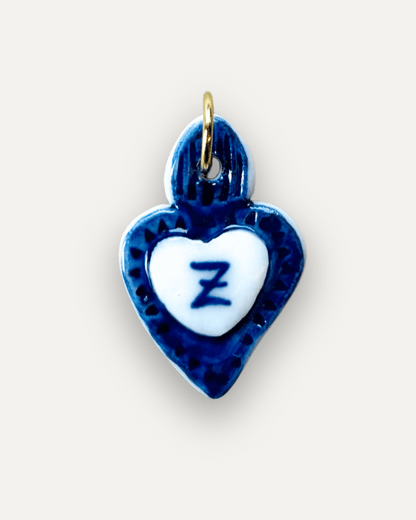 Porzellan-Charm blaues Herz - Buchstabe Z
