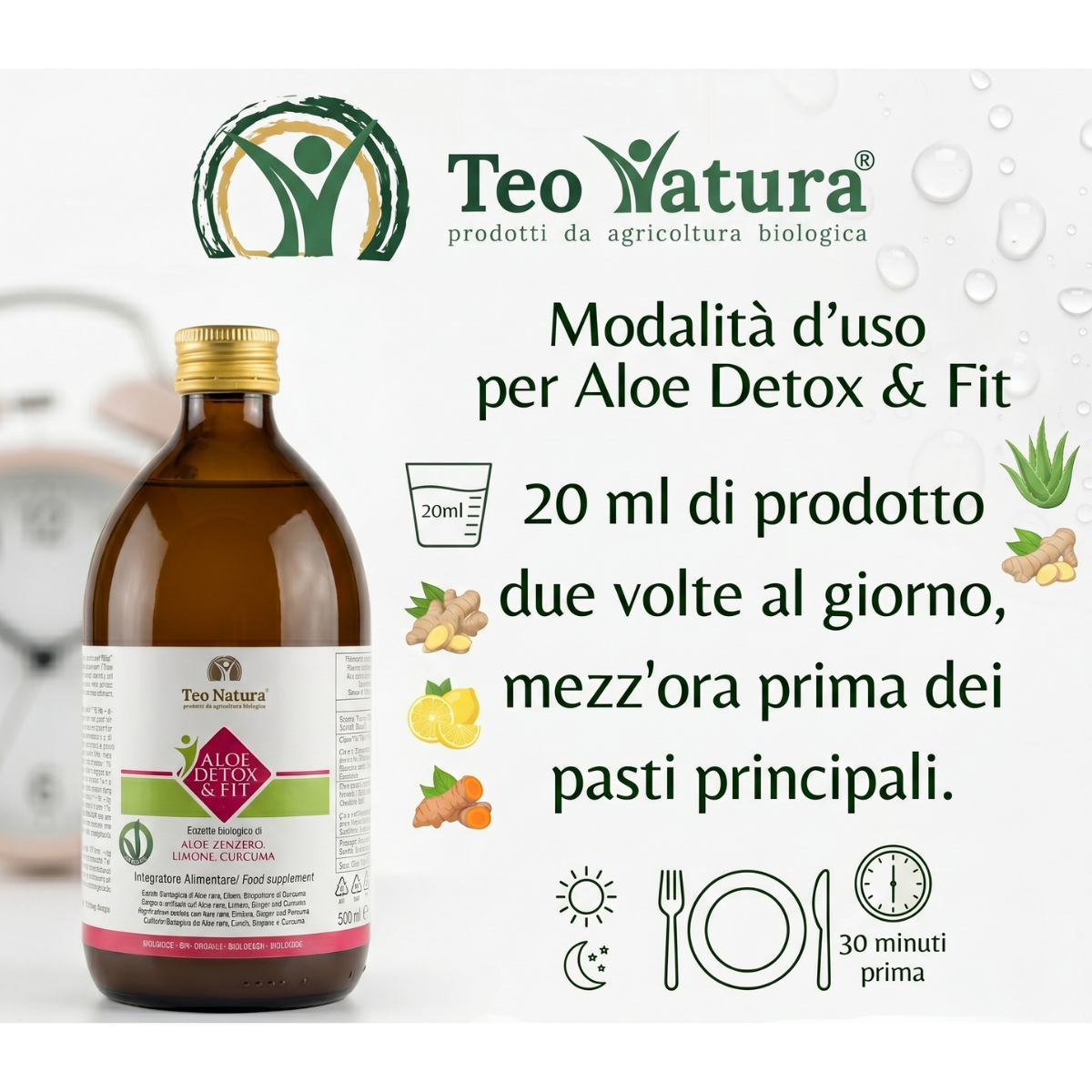 Integratore Biologico Aloe Vera, Zenzero, Limone e Curcuma