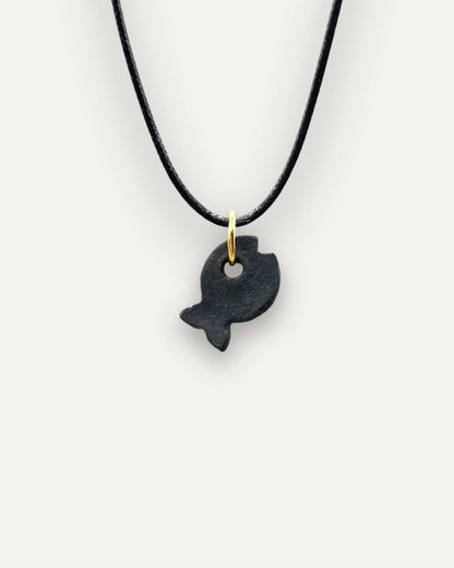 Black Fish with Fishbone Pattern Porcelain Charm