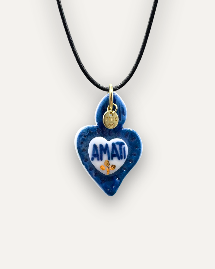 Charm in Porcellana Cuore Blu Amati Oro