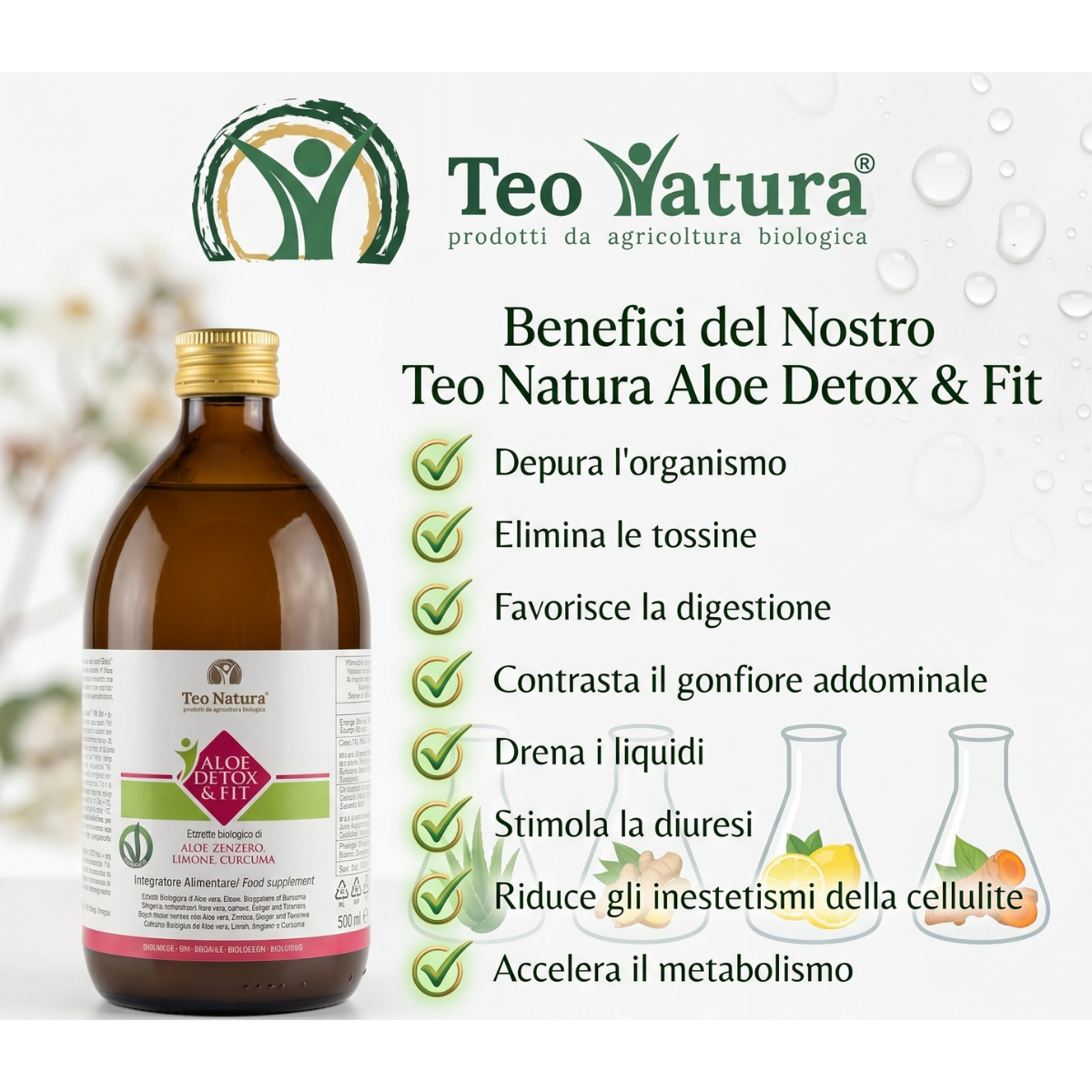 Integratore Biologico Aloe Vera, Zenzero, Limone e Curcuma