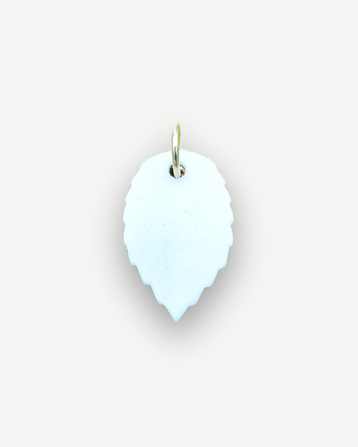 White leaf with gold stripe porcelain charm