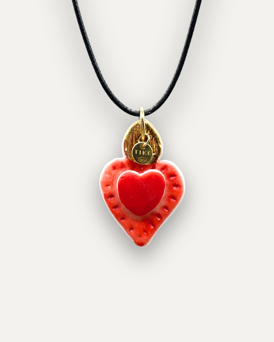 Charm in Porcellana Cuore Rosso Fiamma Oro