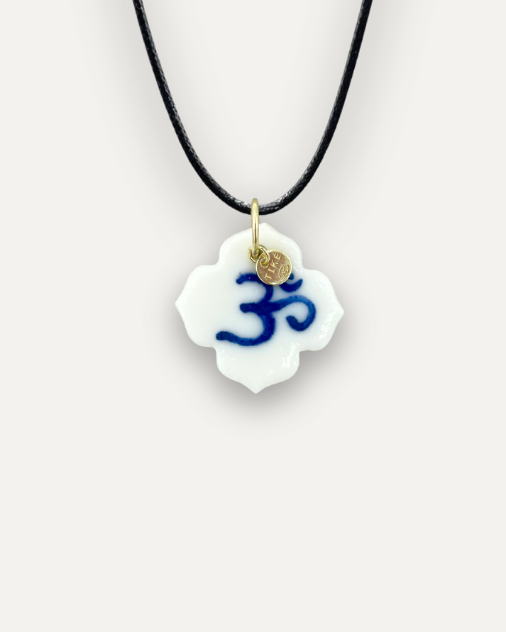 Blue Om Lotus Flower Porcelain Charm