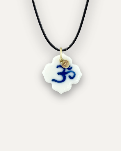 Blue Om Lotus Flower Porcelain Charm