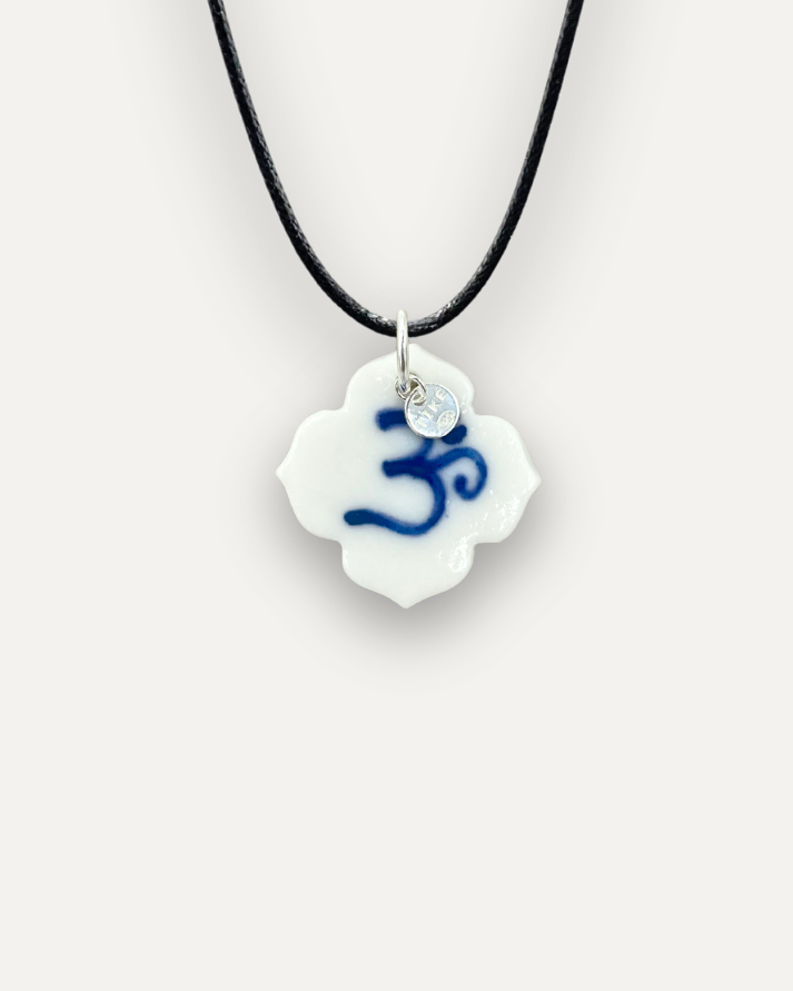 Blue Om Lotus Flower Porcelain Charm
