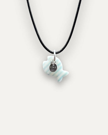 Turquoise Striped Fish Porcelain Charm
