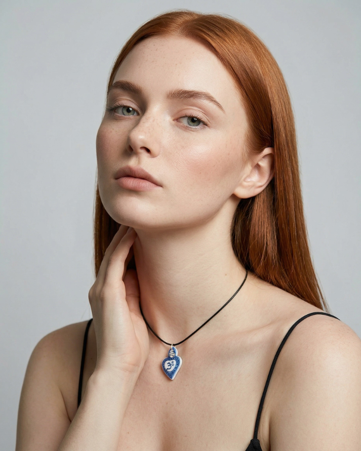 Charm en porcelaine Cœur Sacré Om bleu
