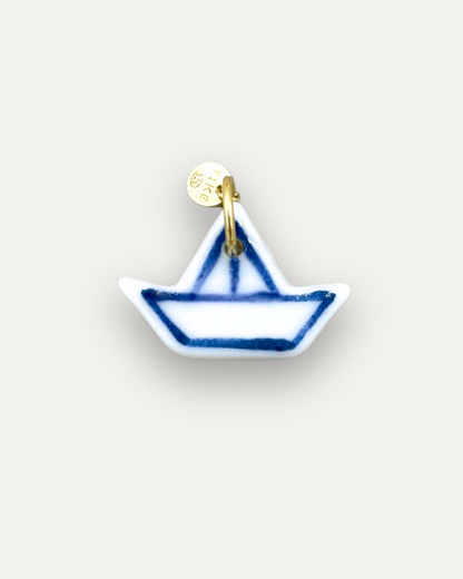 Blue Little Boat Porcelain Charm