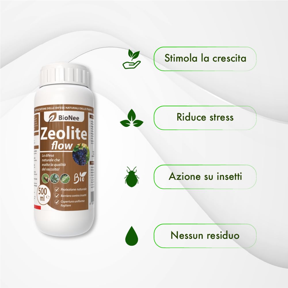 Zeolite Flow Bionee 500 ml – Corroborante Naturale per Piante – Barriera Protettiva Antifungo e Insetti – Ammesso in Agricoltura Biologica