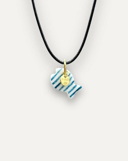 Petrol Blue Striped Fish Porcelain Charm