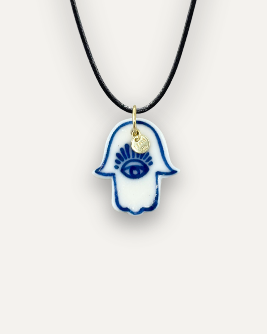 Charm de porcelana Mano de Fátima grande azul