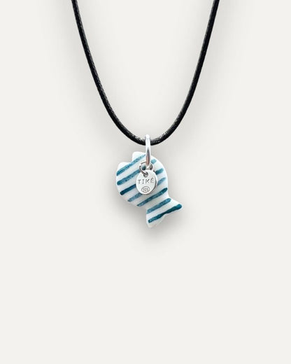 Petrol Blue Striped Fish Porcelain Charm