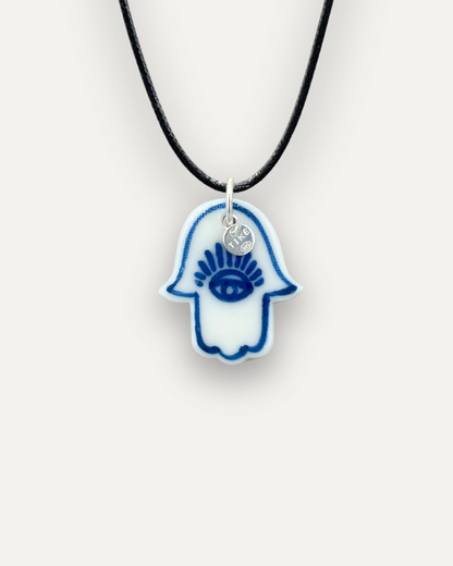 Charm de Porcelana Mão de Fátima Grande Azul