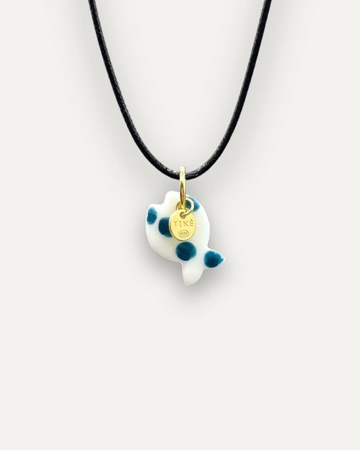 Pingente de porcelana Peixe petróleo com bolinhas