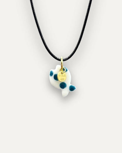 Pingente de porcelana Peixe petróleo com bolinhas