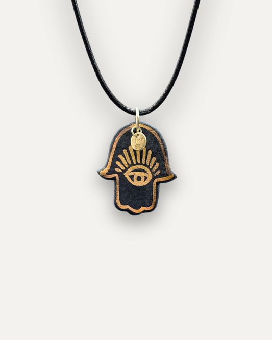 Charm in Porcellana Mano di Fatima Grande Nero