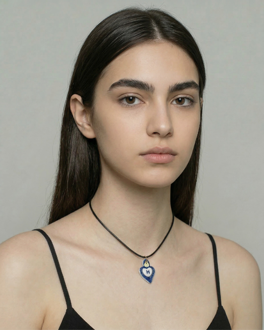 Charm in Porcellana Cuore Blu - Lettera H