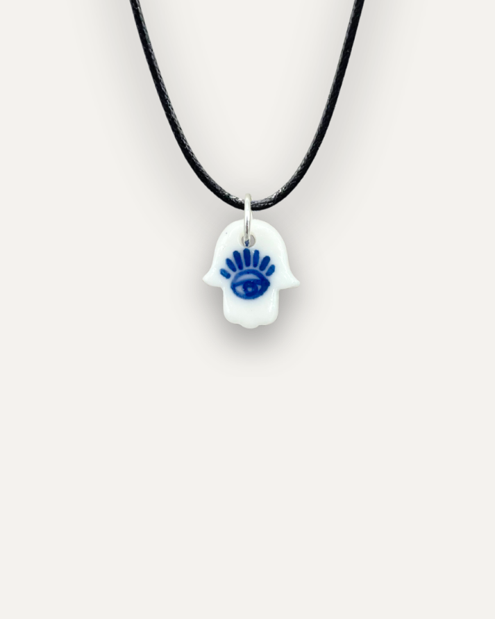 Small Blue Porcelain Charm Hamsa Hand