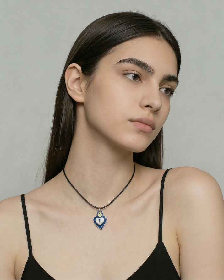 Charm in Porcellana Cuore Blu - Lettera I