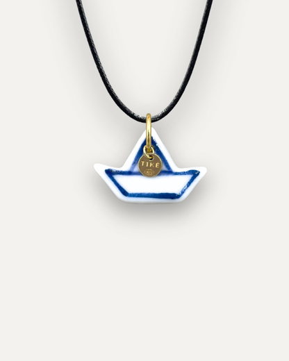 Blue Little Boat Porcelain Charm