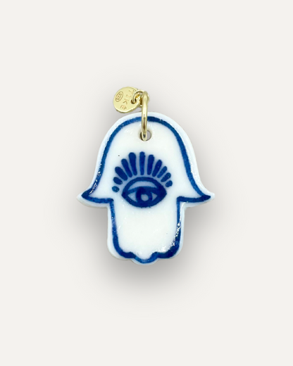 Charm de Porcelana Mão de Fátima Grande Azul