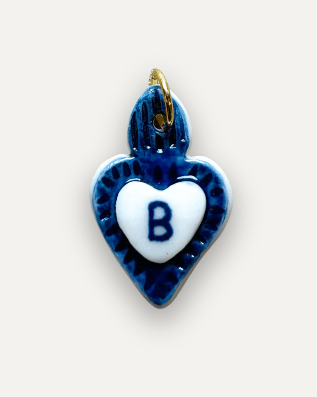 Blue Heart Porcelain Charm - Letter B