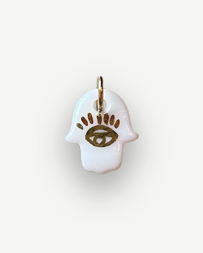Small White Hand of Fatima Porcelain Charm