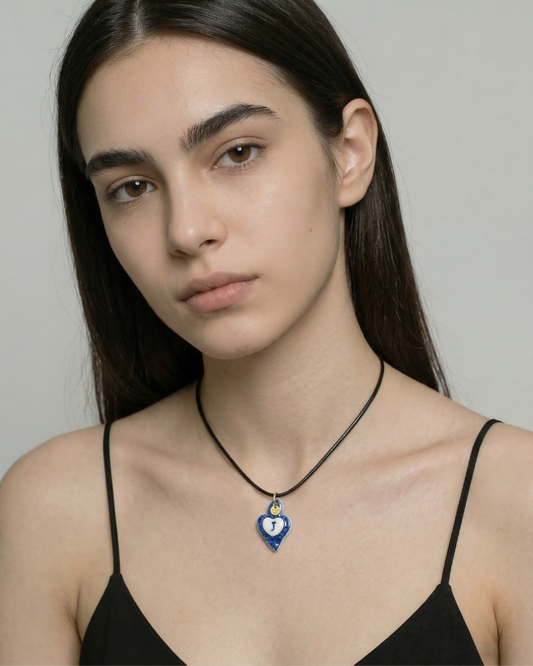 Charm in Porcellana Cuore Blu - Lettera J