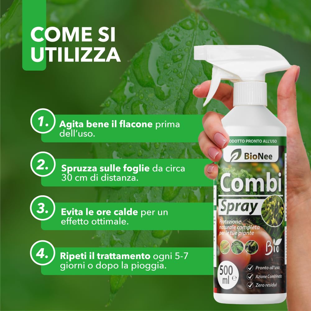 Combi Spray 500 ml | Con Olio di Neem e Sapone Molle | Naturale e Pronto all’Uso | Anti-Afidi, Cocciniglie e Fumaggine | Protegge e Pulisce le Piante