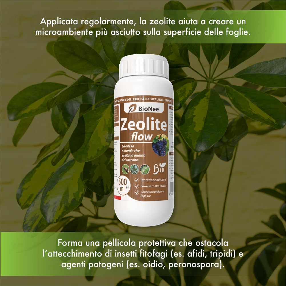 Zeolite Flow Bionee 500 ml – Corroborante Naturale per Piante – Barriera Protettiva Antifungo e Insetti – Ammesso in Agricoltura Biologica