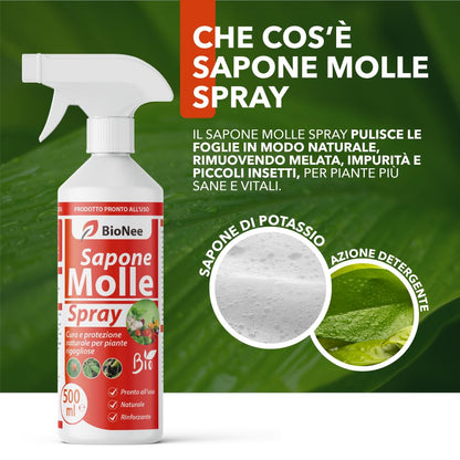 Sapone Molle Potassico Spray 500 ml – Insetticida Naturale per Piante, Afidi, Cocciniglia, Effetto Corroborante e Lava Melata