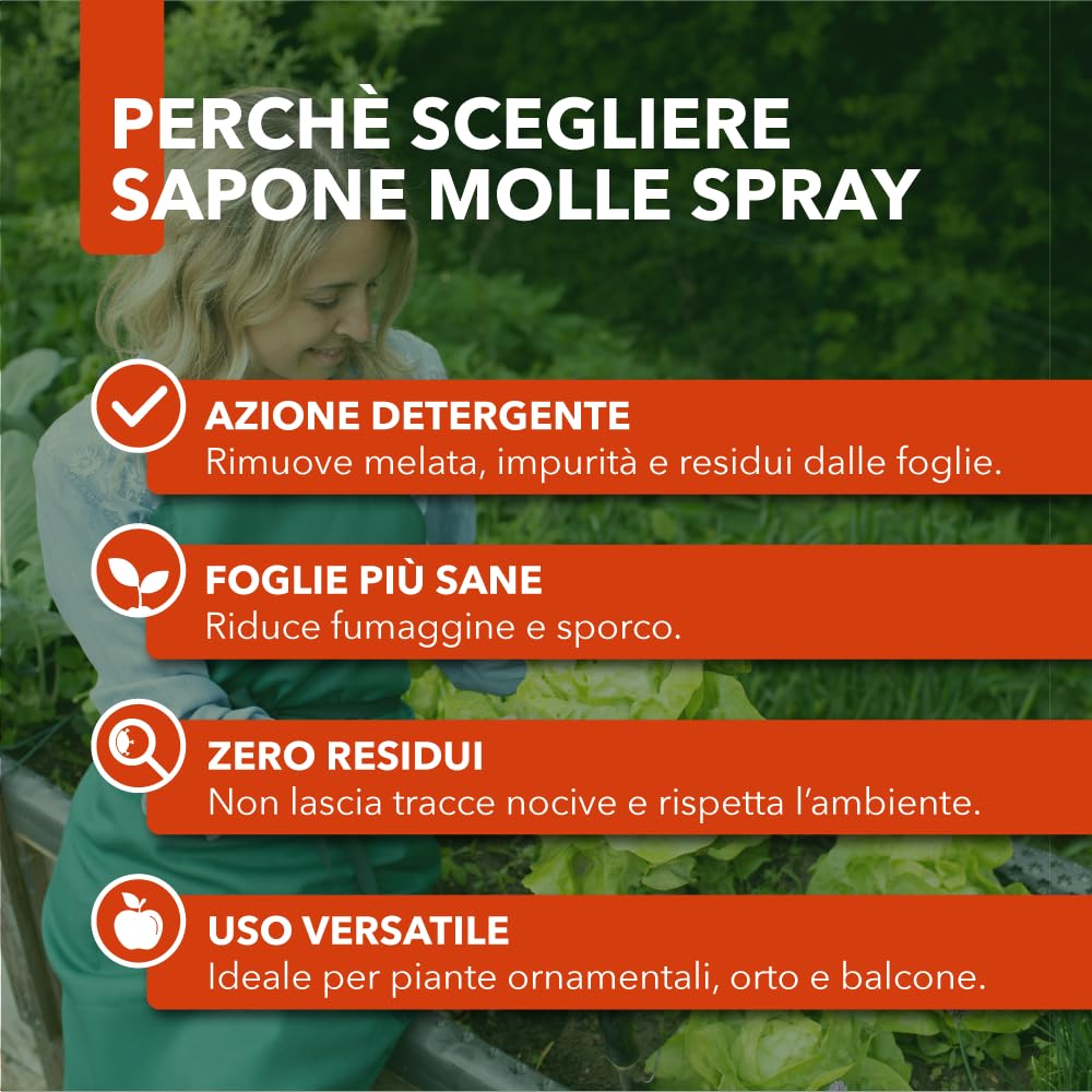 Sapone Molle Potassico Spray 500 ml – Insetticida Naturale per Piante, Afidi, Cocciniglia, Effetto Corroborante e Lava Melata