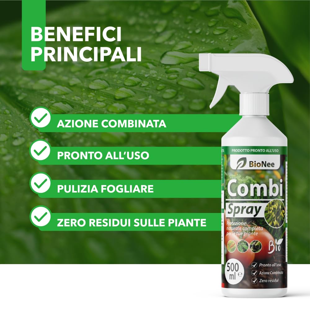 Combi Spray 500 ml | Con Olio di Neem e Sapone Molle | Naturale e Pronto all’Uso | Anti-Afidi, Cocciniglie e Fumaggine | Protegge e Pulisce le Piante