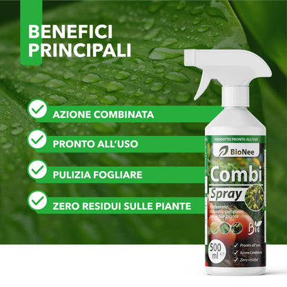 Combi Spray 500 ml | Con Olio di Neem e Sapone Molle | Naturale e Pronto all’Uso | Anti-Afidi, Cocciniglie e Fumaggine | Protegge e Pulisce le Piante