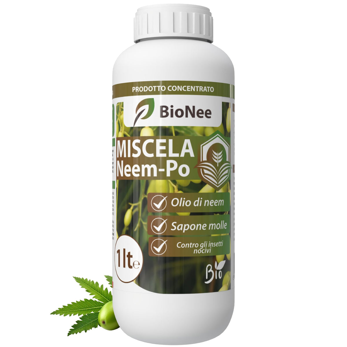 Miscela Neem-Po per Piante Biologico | Olio di Neem + Sapone molle di potassio Solubile Ottimo Contro le Avversità Esterne di Orto, Prato e Giardino 1 lt