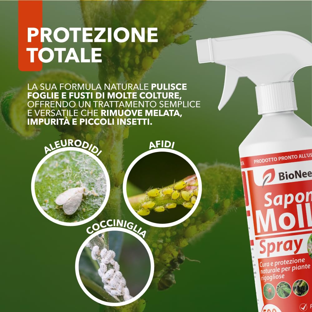 Sapone Molle Potassico Spray 500 ml – Insetticida Naturale per Piante, Afidi, Cocciniglia, Effetto Corroborante e Lava Melata
