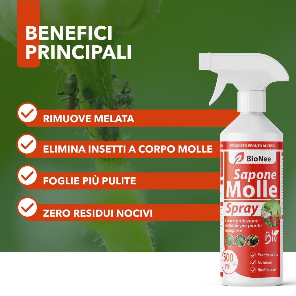 Sapone Molle Potassico Spray 500 ml – Insetticida Naturale per Piante, Afidi, Cocciniglia, Effetto Corroborante e Lava Melata