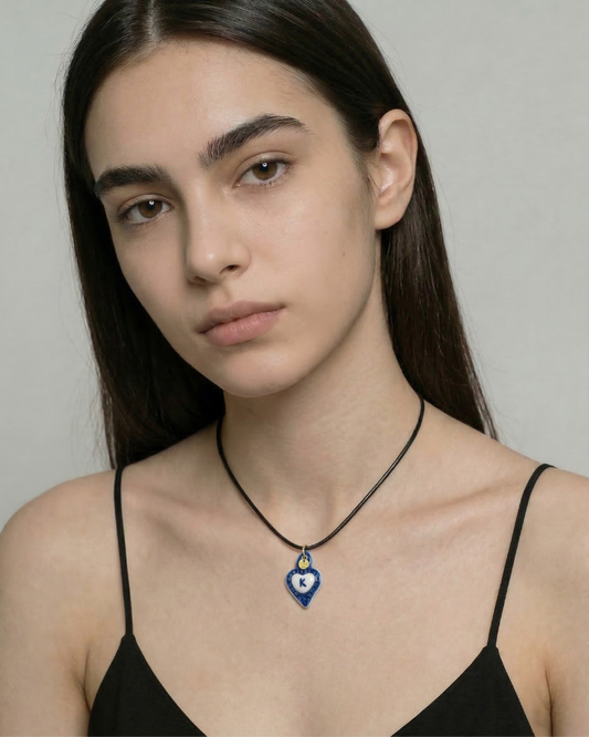 Charm in Porcellana Cuore Blu - Lettera K