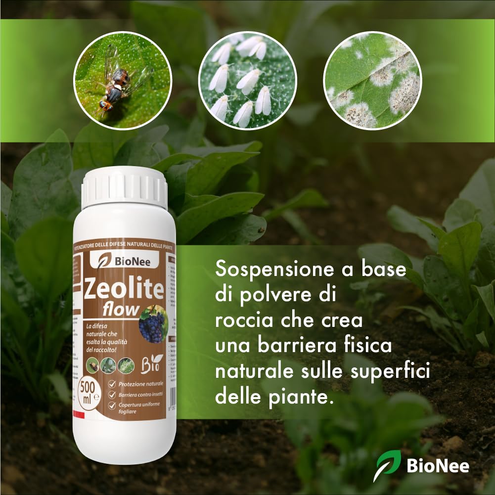 Zeolite Flow Bionee 500 ml – Corroborante Naturale per Piante – Barriera Protettiva Antifungo e Insetti – Ammesso in Agricoltura Biologica