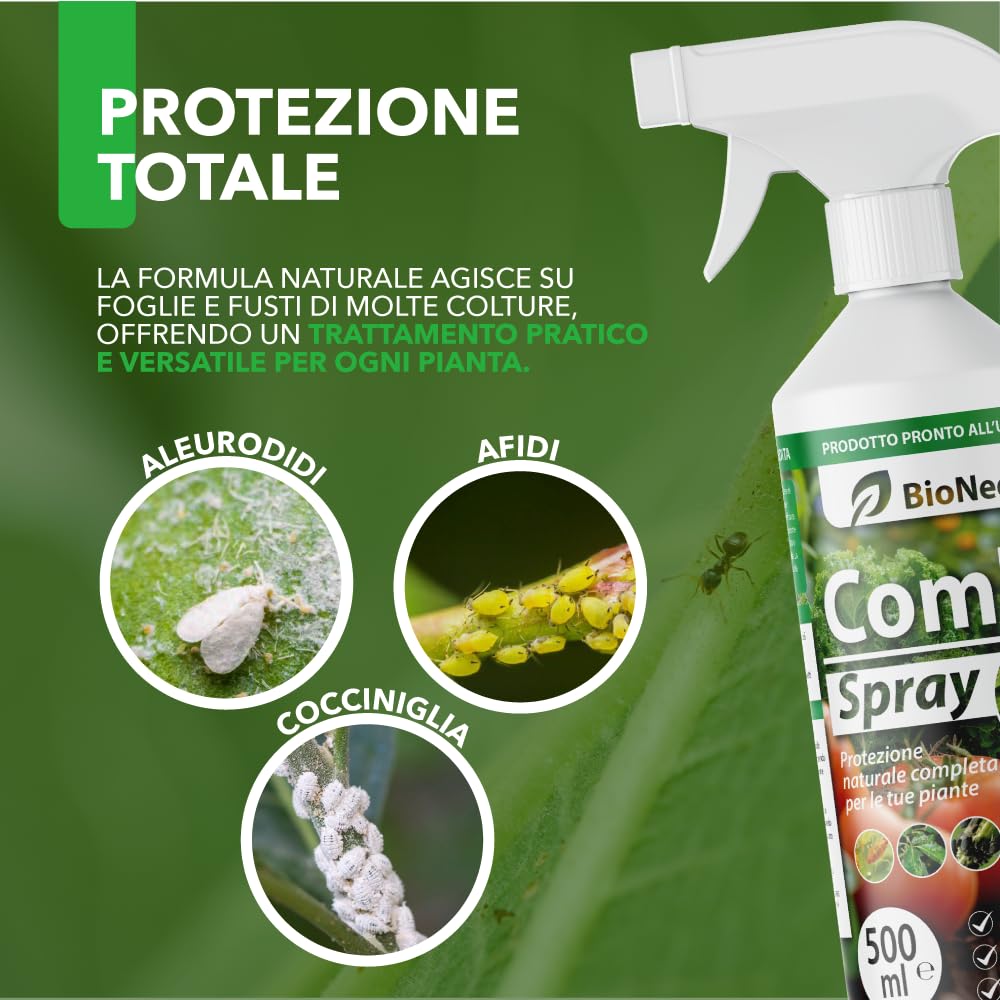 Combi Spray 500 ml | Con Olio di Neem e Sapone Molle | Naturale e Pronto all’Uso | Anti-Afidi, Cocciniglie e Fumaggine | Protegge e Pulisce le Piante