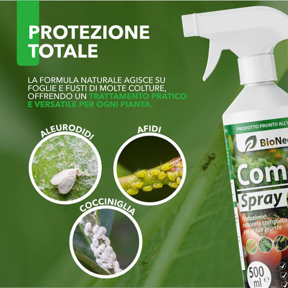 Combi Spray 500 ml | Con Olio di Neem e Sapone Molle | Naturale e Pronto all’Uso | Anti-Afidi, Cocciniglie e Fumaggine | Protegge e Pulisce le Piante