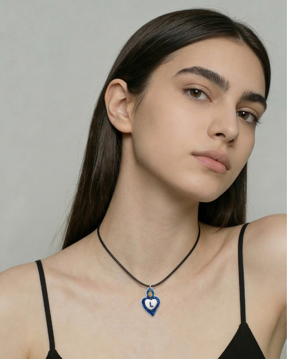 Charm in Porcellana Cuore Blu - Lettera L
