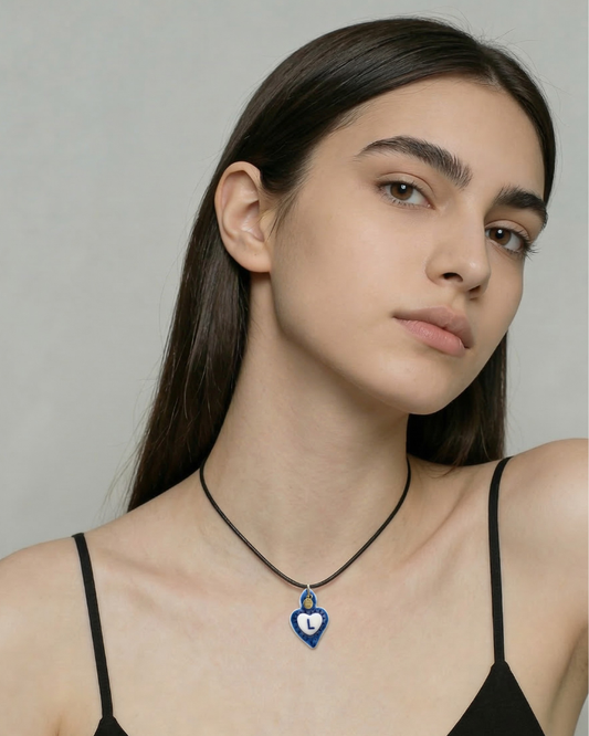 Charm in Porcellana Cuore Blu - Lettera L