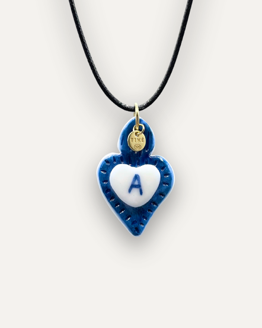 Charm de porcelana Corazón Azul - Letra A