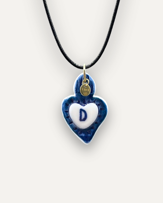Charm in Porcellana Cuore Blu - Lettera D