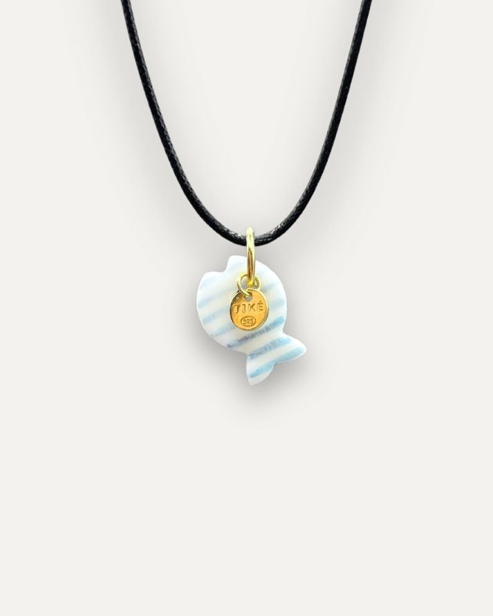 Melange Light Blue Striped Fish Porcelain Charm