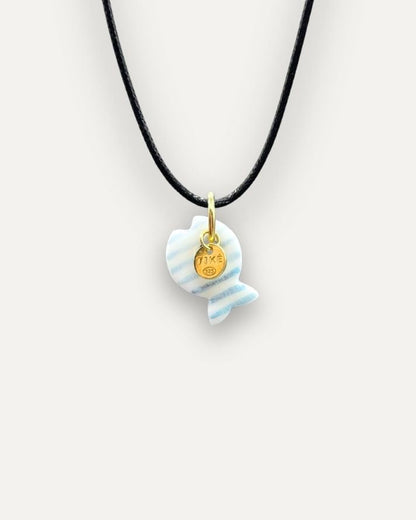 Melange Light Blue Striped Fish Porcelain Charm