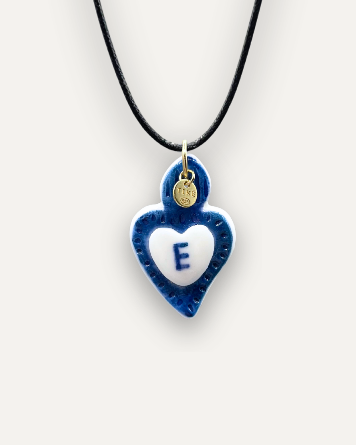 Charm in Porcellana Cuore Blu - Lettera E